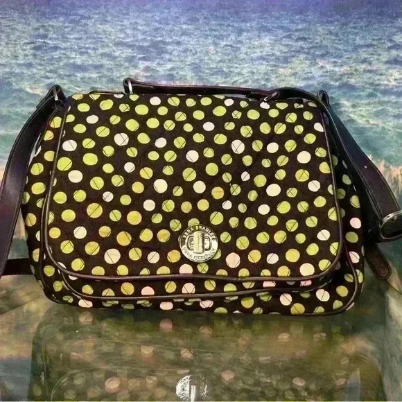 Vera Bradley Navy Blue Green Lucky Dots Turnlock Flap Crossbody Shoulder Bag - Picture 4 of 14